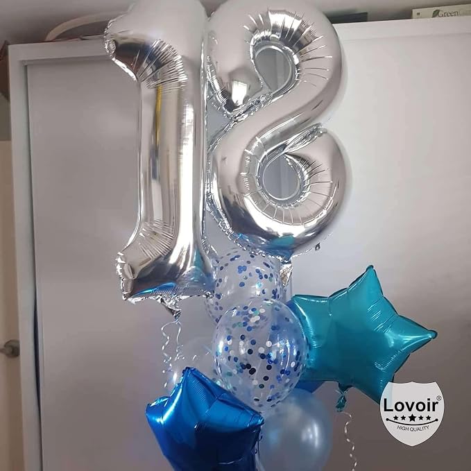 Silver 18 Number Balloons, 40 Inch Giant Number 18 Balloons Foil Mylar Helium - Image 4