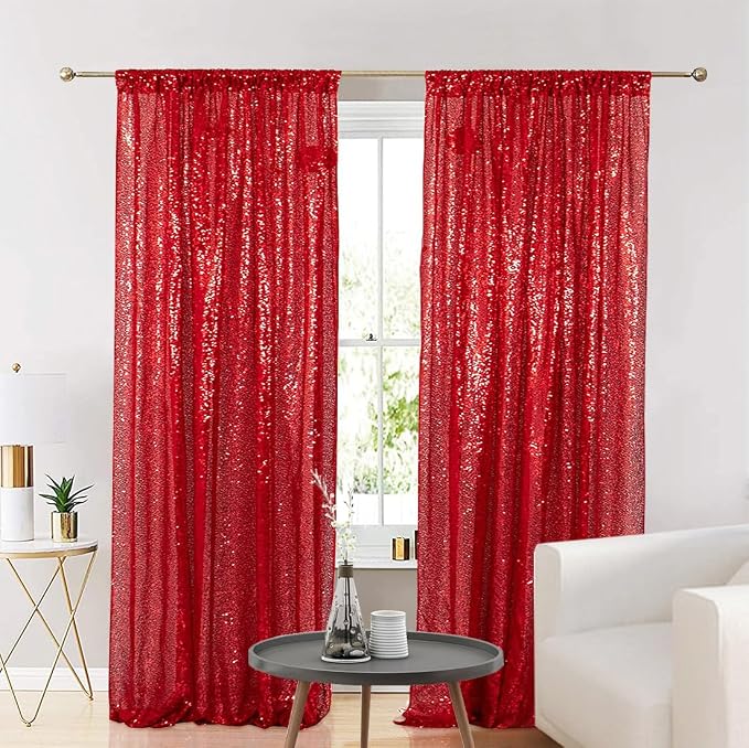Eternal Beauty Red Sequin Backdrop Curtains, 4 Panels 2x8FT | 3mm Sparkle - Image 5