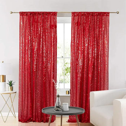 Eternal Beauty Red Sequin Backdrop Curtains, 4 Panels 2x8FT | 3mm Sparkle - Image 5