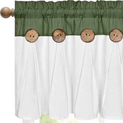 Farmhouse Valance Curtains, Boho Cotton Linen Kitchen Valance, Rustic Button - Image 2