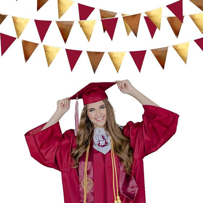 Fall Party Decorations Maroon Gold Brown Metallic Fabric Triangle Pennant - Image 5