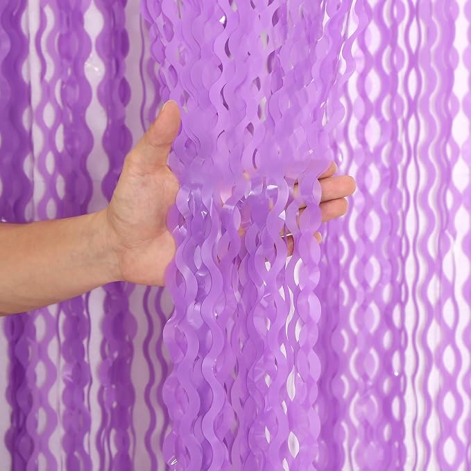 4 Pack Wavy Purple Metallic Tinsel Foil Fringe Curtains by CYLMFC