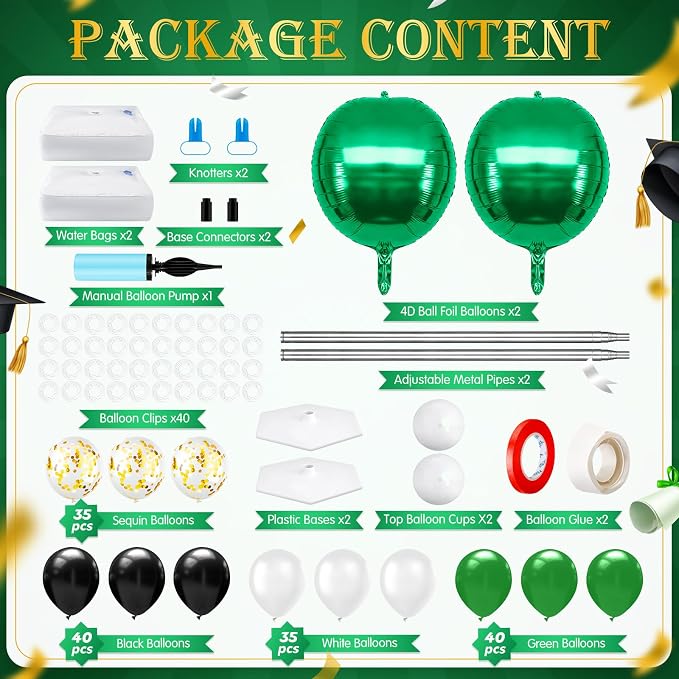 2 Sets Green Black White Balloon Column Stand Kit, Adjustable Floor Balloon - Image 2