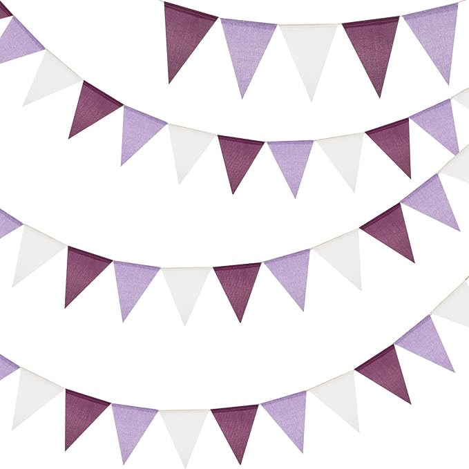 G2PLUS Pre-Strung Burlap Pennant Banners, 39Ft Purple Fabric Triangle Flag by G2PLUS