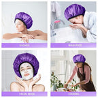 Aquior Shower Cap,Extra Large Triple Layer Bathing Cap with Dry Hair Function for Women Microfiber Terry Cloth Silky Satin 100% Waterproof Reusable Long Hair Bath Caps (Purple)