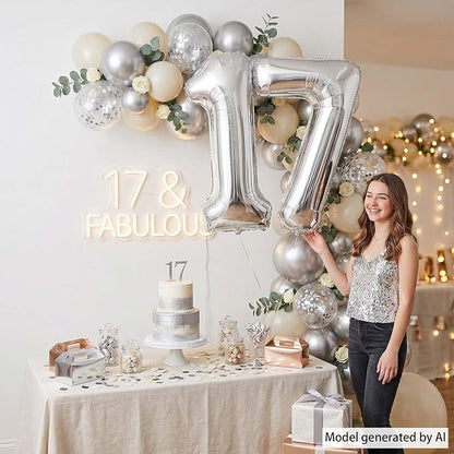 Silver Number 17 Balloon 40 Inch, Sleek Foil - Image 2