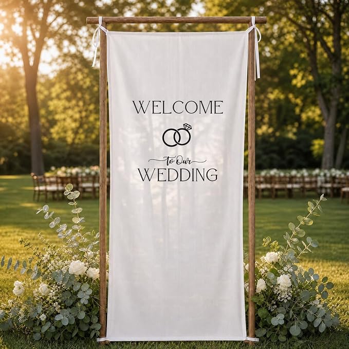 Welcome to Our Wedding Banner 73 x 30 Inch, Polyester Hanging Wedding Sign - Image 5