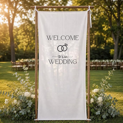Welcome to Our Wedding Banner 73 x 30 Inch, Polyester Hanging Wedding Sign - Image 5