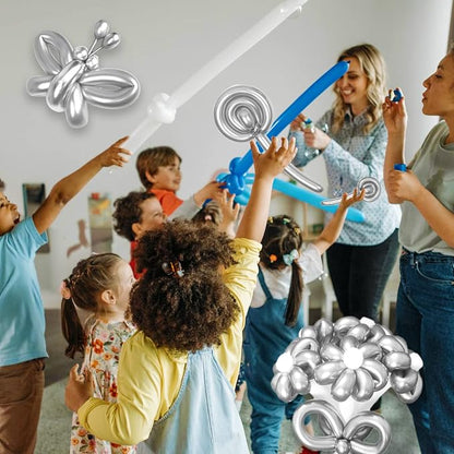 Silver Metallic 260 long Balloons 100 Pack Modeling Long Magic Balloons Shiny - Image 6