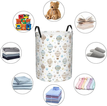 Watercolor Hot Air Balloon Round Laundry Hamper Storage Basket Toys Clothes - Image 9