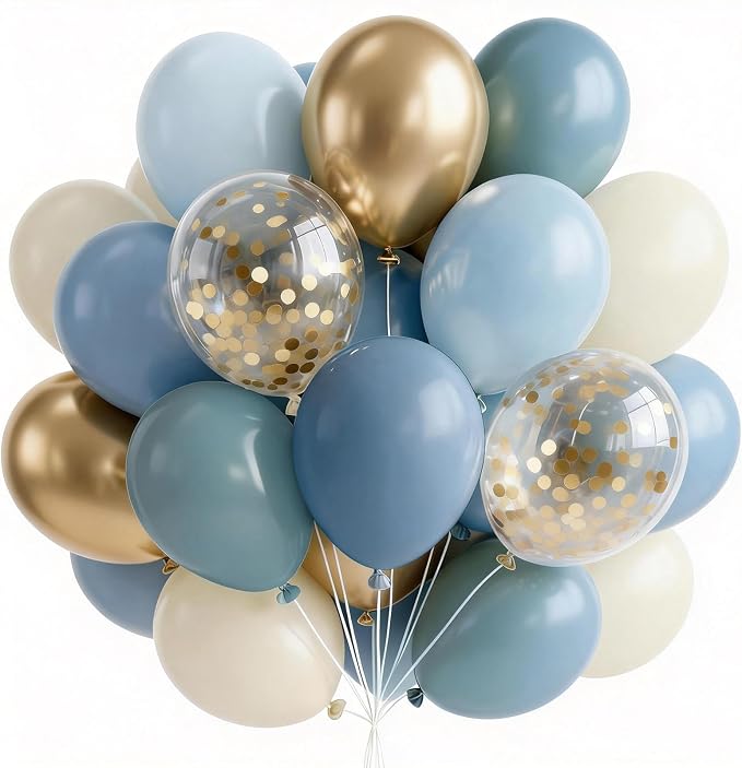 PartyWoo Dusty Blue Balloons 66pcs Pack Light Blue Latex Balloons | Baby Slate by PartyWoo