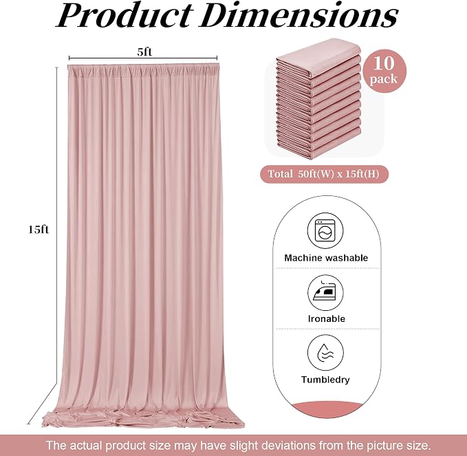 50ft x 15ft Dusty Pink Backdrop Curtains - Image 4