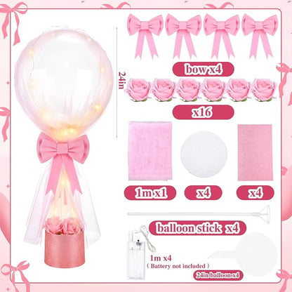 4 Set Pink Bow Balloons Baby Shower Table Centerpiece Decor Coquette Pink Bow - Image 3