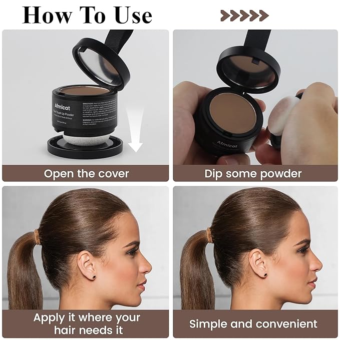 Instant Hairline Powder, Root Touch Up Hair Color for Gray Coverage and Thinning Hair, Root Cover Up Conceals Hair Loss & Bald Spots, Natural and Non-Greasy Hair Color for Women & Men, Brown
