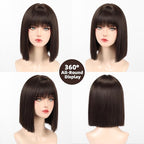 Allbell Brown Wigs for Women Short Bob with Bangs Heat Resistant Synthetic Hair 12 inch for Daily Party Halloween Costume Use