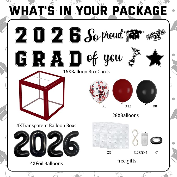 2026 Graduation Balloon Boxes Decorations – Clear Balloon Box Stack - Image 2