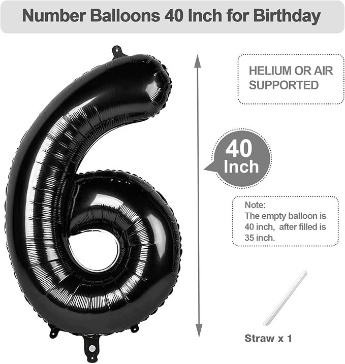 Numbers 25 Balloon 40Inch Black Balloons - Image 5