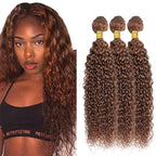 Light Brown Bundles Human Hair Color #30 Water Wave Bundle Niegmeag Brazilian Virgin Hair 3 Bundles 14 16 18 Inch Double Weft Light Brown Wet and Wavy Bundle
