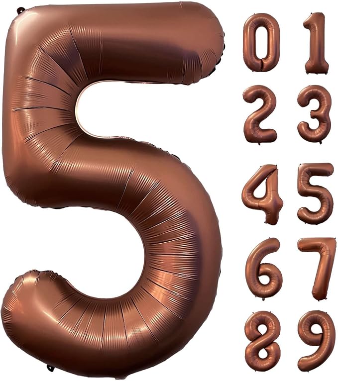 40 Inch Coffee Brown Number 5 Balloon Large Size Jumbo Digit Mylar Foil Retro by Lovoir