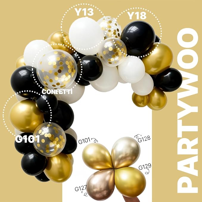 PartyWoo Black and Gold Balloons 66pcs Matte Black Metallic Gold Balloons | - Image 3
