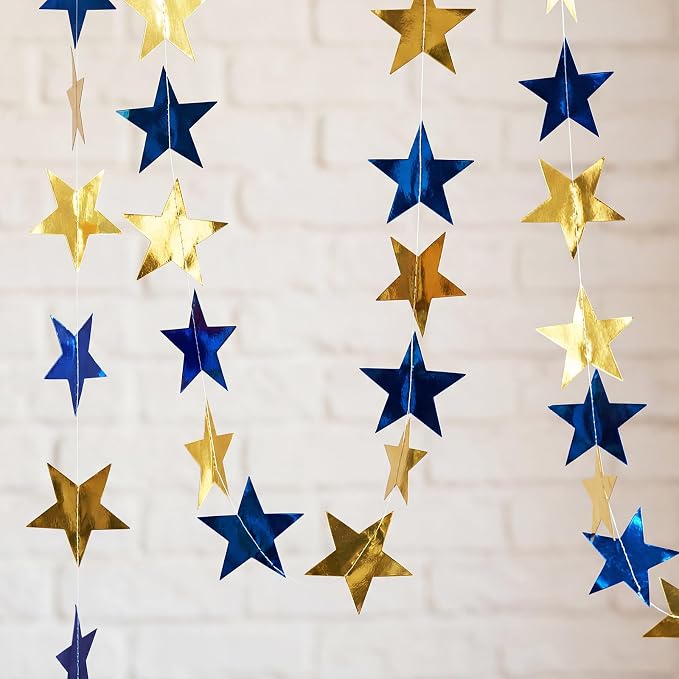 Spakon 65 Feet Glitter Star Shaped Paper Garland Banner Hanging Decoration Star - Image 7