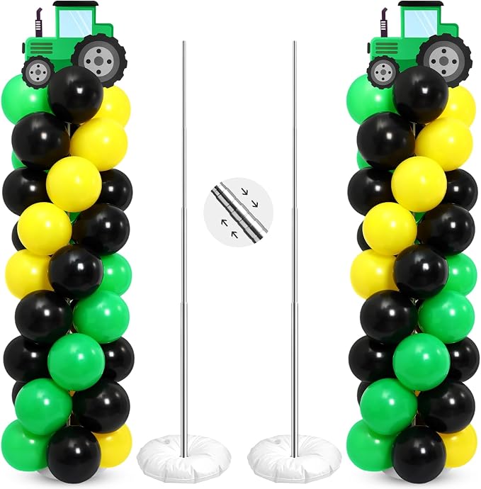2 Set Tractor Balloon Column Stand Kit Green Yellow Black Balloon Tower by Sosation