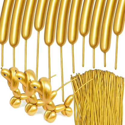 100PCS Metallic Gold Long Balloons by HYKJNBW