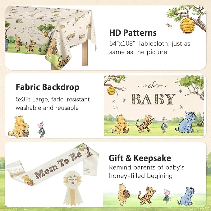 Classic Winnie Bear Baby Shower Decorations, Neutral All-In-One Pooh Baby - Image 7