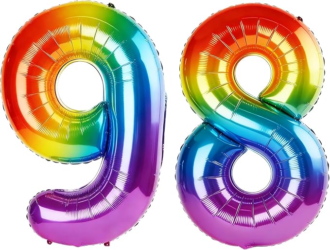 40 Inch Number 98 Balloons for 98th Birthday Party Decorations, 0-100 Rainbow by FOBELEC