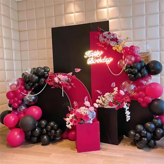 136pcs Hot Pink Black Balloon Arch Kit - Image 4