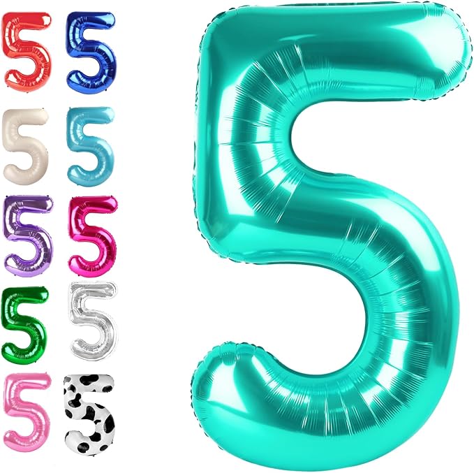 Teal Blue Number 5 Balloon 40 inch, Balloon numbers party supplies, deco photo by Upgesy
