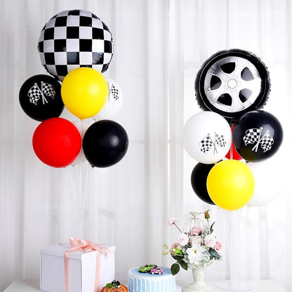 18" Race Cars Foil Balloons Stand Kit 4 Set, Sports Checkered Birthday Party - Image 4