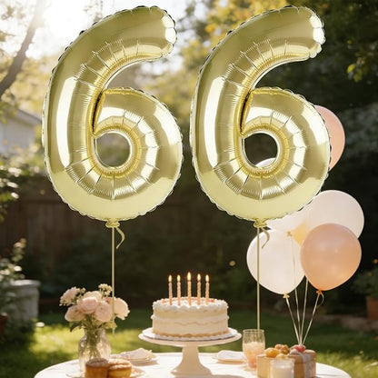 40 Inch Number 66 Balloons for 66th Birthday Party Decorations, 0-100 Champagne - Image 3