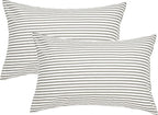 JELLYMONI 100% Natural Cotton Striped Pillowcases Set, 2 Pack White and Grey Stripes Pattern Printed Pillow Covers with Envelope Closure(Pillows are not Included)(King(20×36inches))