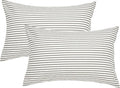 JELLYMONI 100% Natural Cotton Striped Pillowcases Set, 2 Pack White and Grey Stripes Pattern Printed Pillow Covers with Envelope Closure(Pillows are not Included)(King(20×40inches))