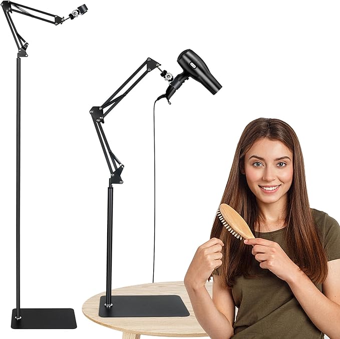 INNOLIFE Hands Free Hair Dryer Stand - Adjustable Height, 360° Rotating with Heavy Base for Hands-Free Drying