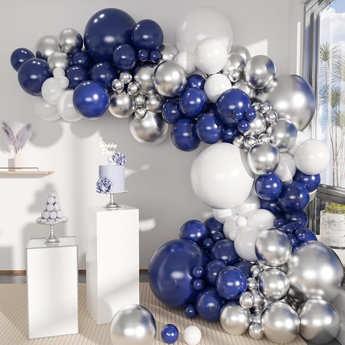 MEBAY Blue White Silver Balloons Garland Arch Kit by MEBAY