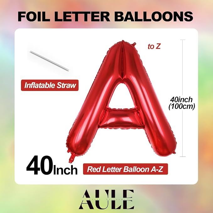 AULE 40 Inch Red G Balloon Letter Foil A-Z Birthday Big Alphabet | Birthday - Image 3