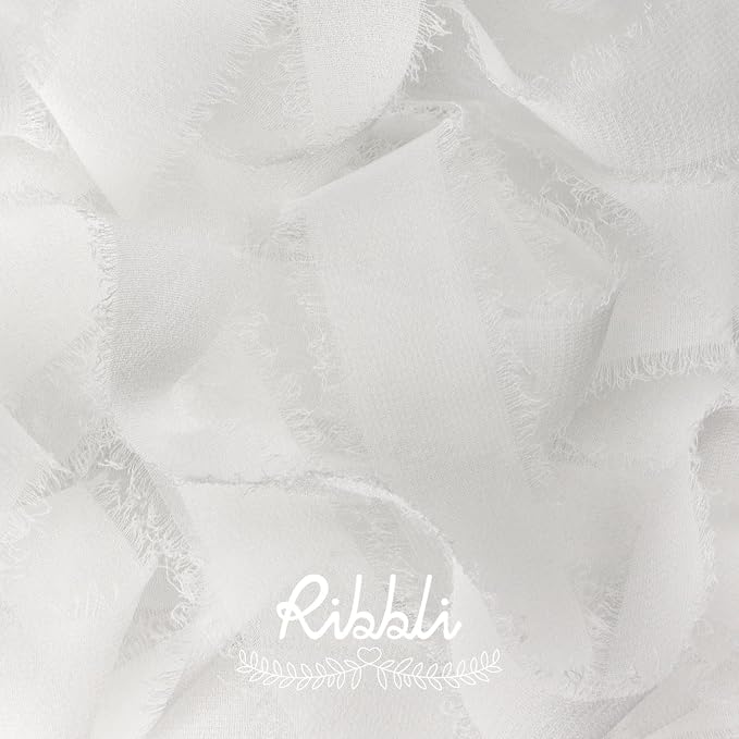 Ribbli White Ribbon 1 Inch x 3 Rolls Total 24 Yards Handmade Fringe Chiffon - Image 2