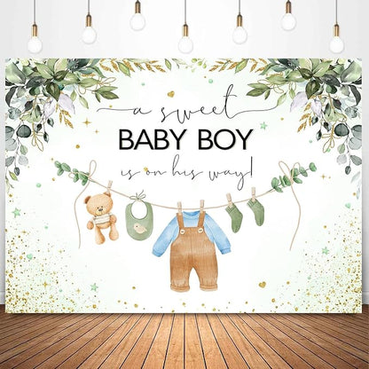 InMemory Greenery Baby Shower Backdrop Oh Baby Clothes Welcome Newborn Party by InMemory