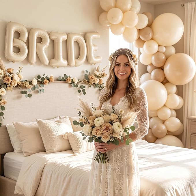 BRIDE Balloons Bachelorette Party Decorations, 16 inch Cream Beige Bride Letter - Image 3