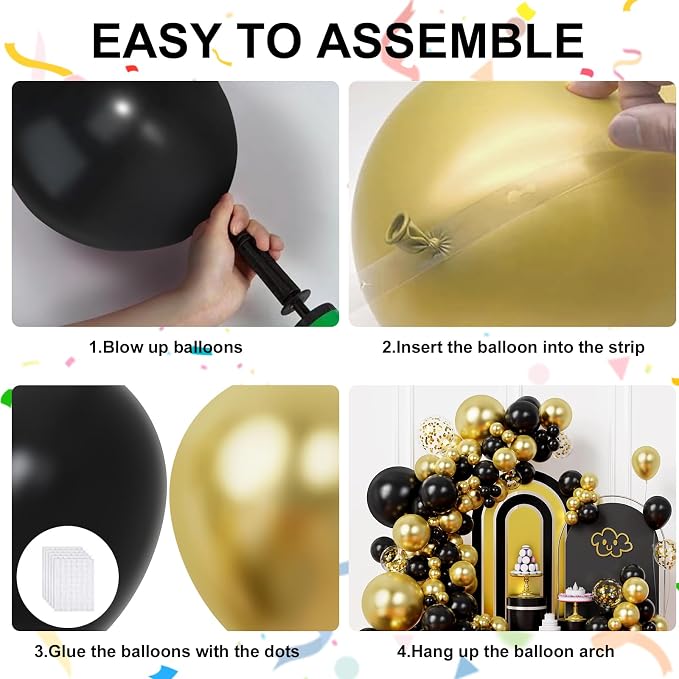Black and Gold Balloons Arch Kit, - Image 3