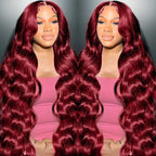 200% Density Burgundy Wig Human Hair 13x4 99j Burgundy Lace Front Wigs Human Hair Pre Plucked HD Transparent Lace Frontal Wigs Red Colored Wig 36Inch