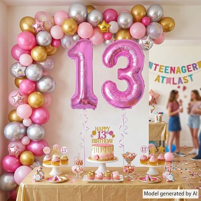 Pink Number 13 Balloon 40 Inch, Shiny Foil Numeral - Image 2