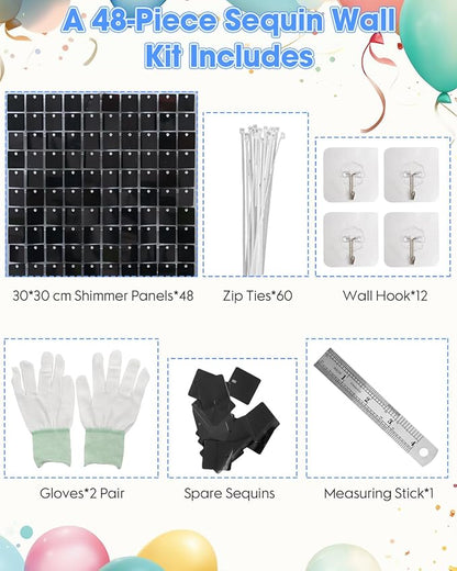 Black Shimmer Wall Backdrop 48 Pcs - Image 4