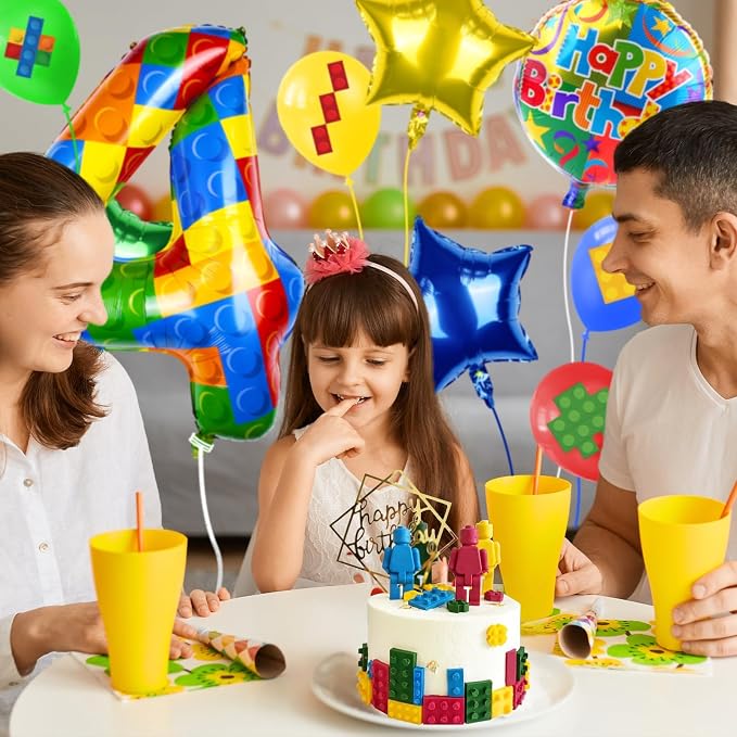 40 Inch Building Block Number Balloon, Colorful Number Block Foil Balloons - Image 6