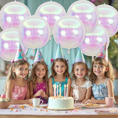 8 Pcs Iridescent Round foil Balloons, 4D Iridescent Mylar Orbz Round Balloons - Image 4