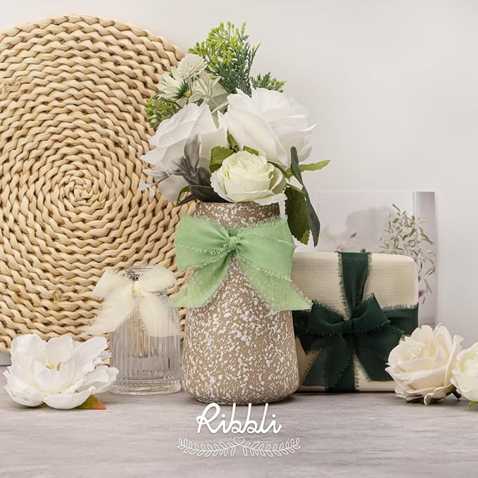 Ribbli Green Ribbon 1 Inch x 3 Rolls Total 24 Yards Ivory/Sage/Forest Green - Image 4