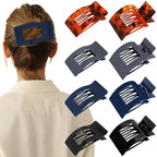 Velscrun Flat Hair Clips for Women Girls, 2 Styles 8 Pcs Lay Flat Claw Clips, Strong Hold French Duck Billed Large Side Hair Jaw Clip for All Hair Types, Non Slip Grip for Daily Styling Navy Blue