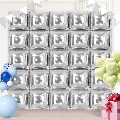 Silver Square Balloon Wall Square Foil Balloons Wall Backdrop 25 Pcs Double by Unknown